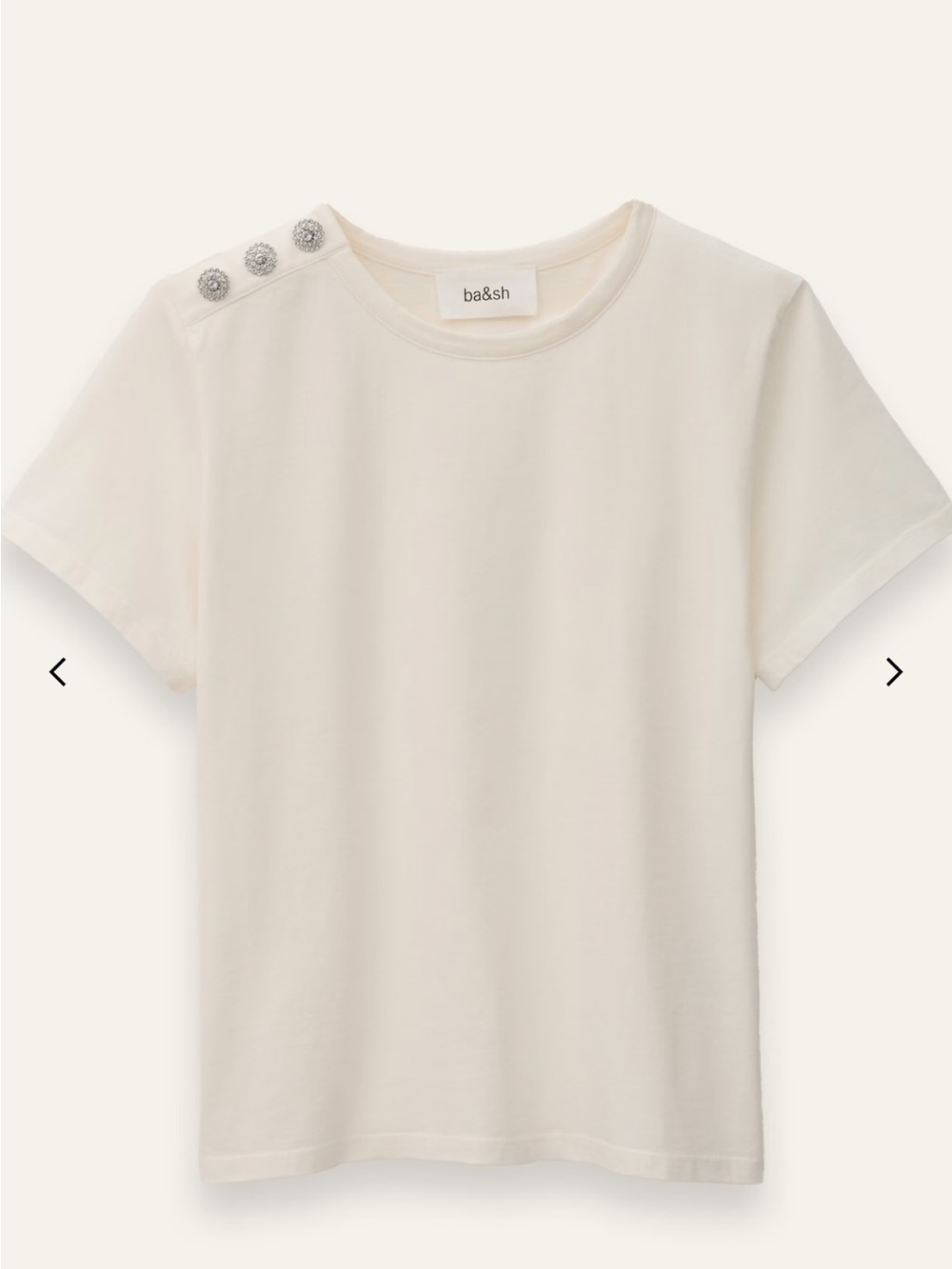 ba&sh Ivory Short Sleeve Tee with Decorative Shoulder Buttons